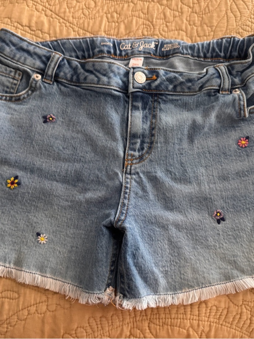 Cat & Jack Light Blue Denim Shorts with Embroidered Flowers